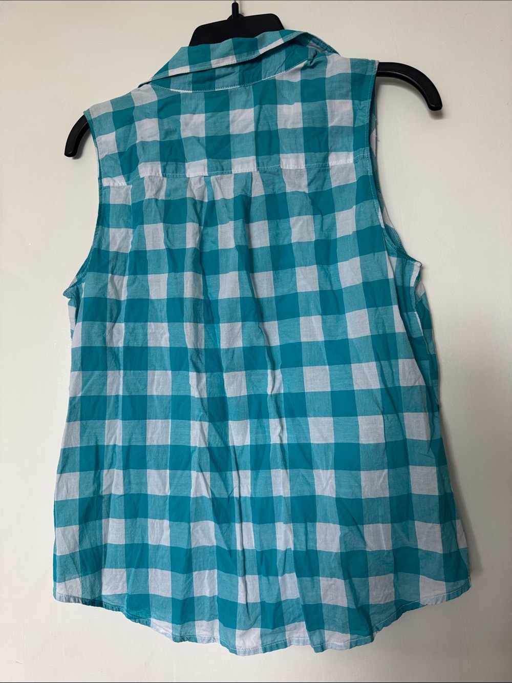 St. John's Bay Sleeveless Teal & White Button Front Blouse 100% Cotton Medium - Picture 3 of 4